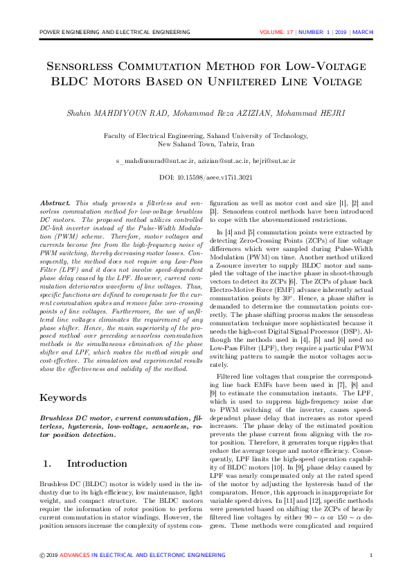 (PDF) Sensorless Commutation Method for Low-Voltage BLDC Motors Based ...