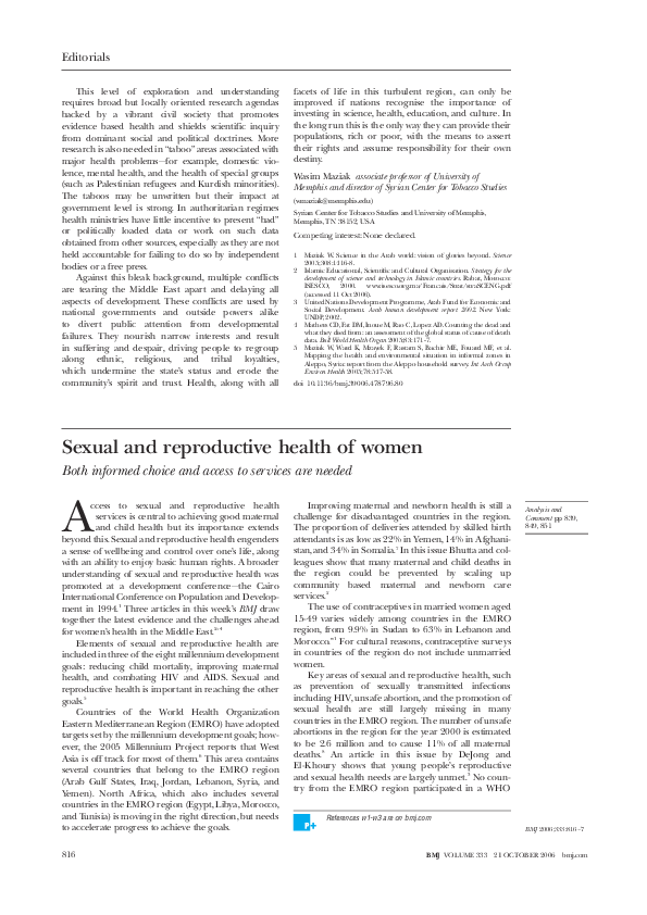 (PDF) Sexual and reproductive health of women