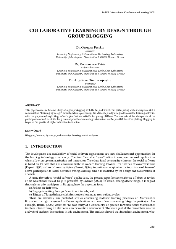(PDF) Collaborative Learning By Design Through Group Blogging
