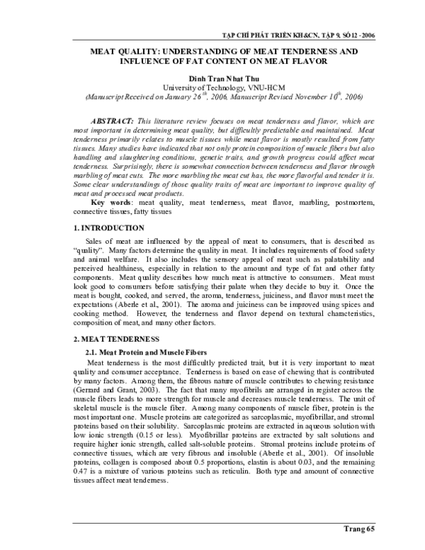 (PDF) Meat Quality Understanding of Meat Tenderness and Influence of