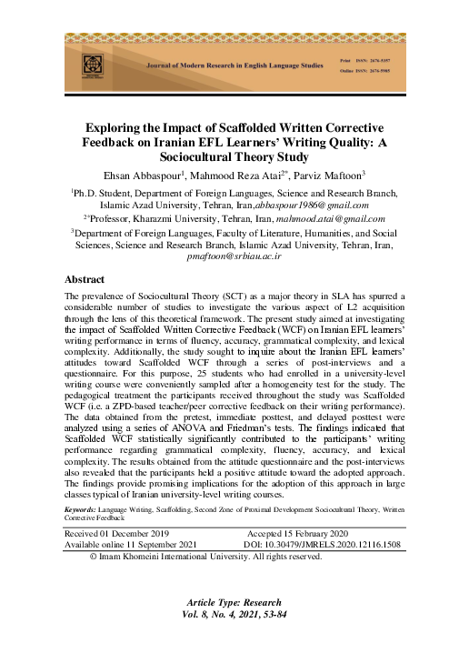 (PDF) Exploring the Impact of Scaffolded Written Corrective Feedback on ...
