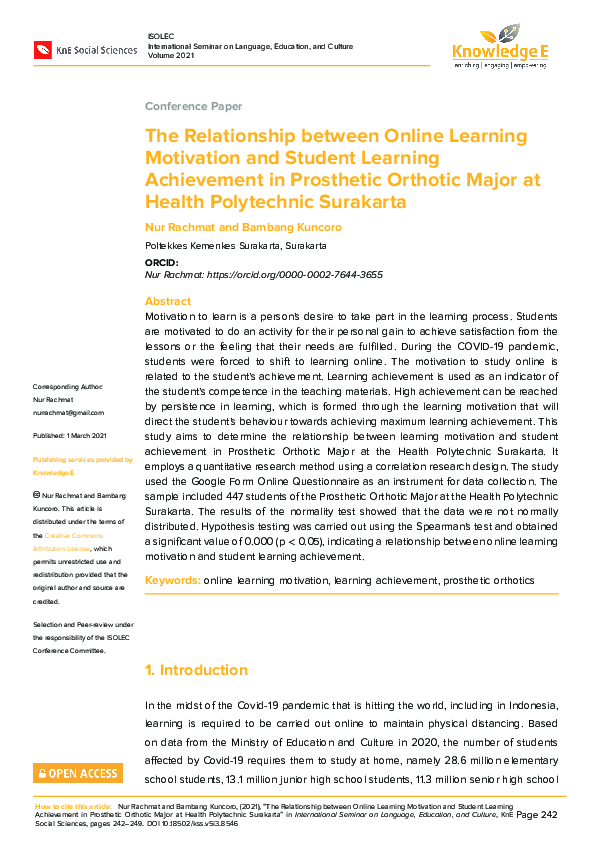 (PDF) The Relationship between Online Learning Motivation and Student ...