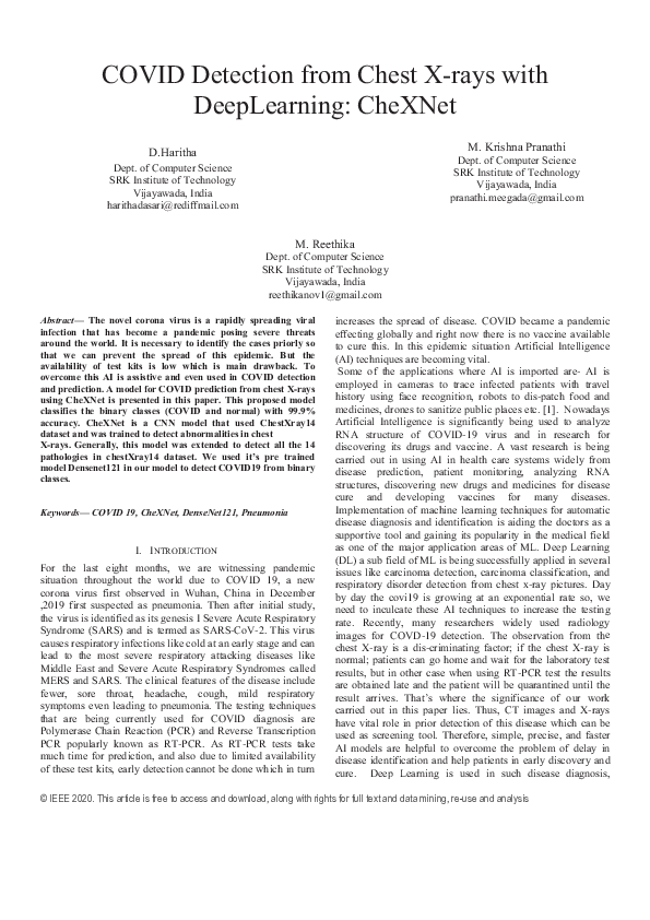 (PDF) COVID Detection from Chest X-rays with DeepLearning: CheXNet