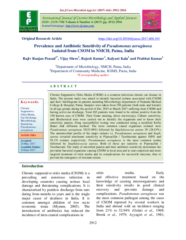 (PDF) Prevalence and Antibiotic Sensitivity of Pseudomonas aeruginosa ...