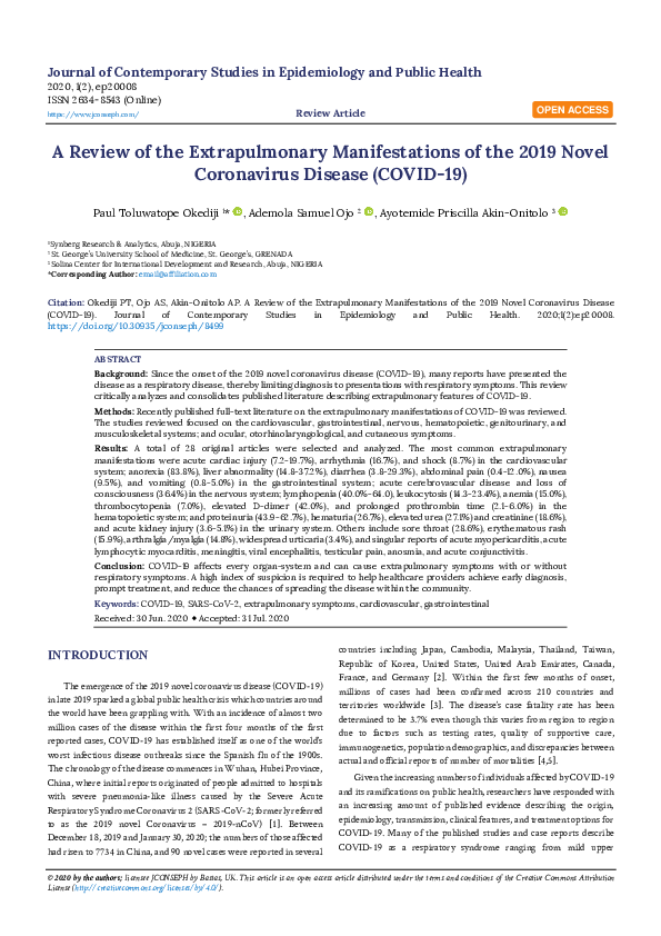 (PDF) A review of the extrapulmonary manifestations of the 2019 novel ...