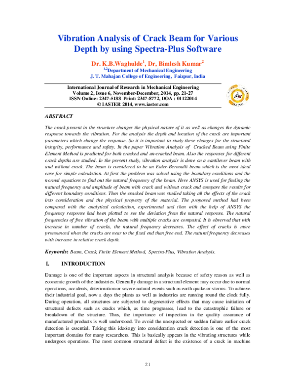 (PDF) Vibration Analysis of Crack Beam for Various Depth by using ...