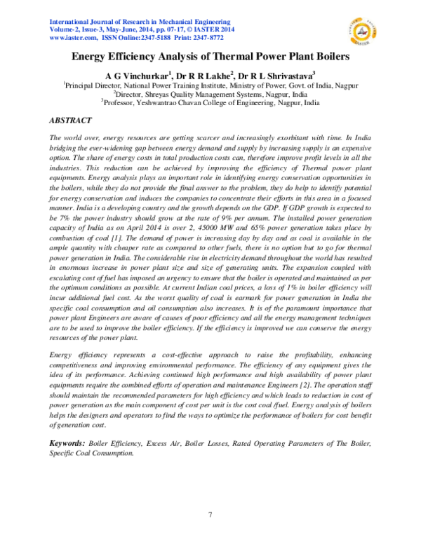 (PDF) Energy Efficiency Analysis of Thermal Power Plant Boilers