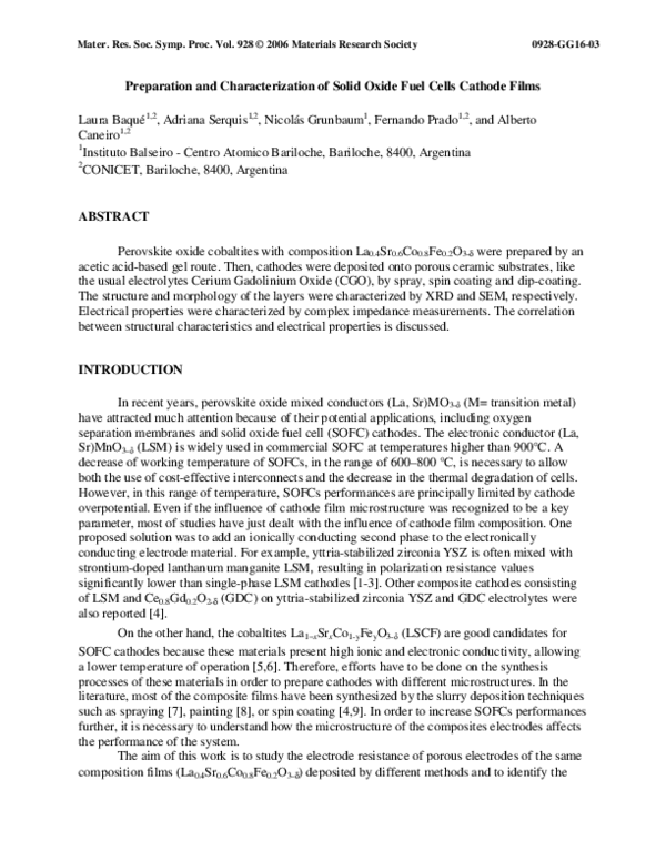 (PDF) Preparation and Characterization of Solid Oxide Fuel Cells ...