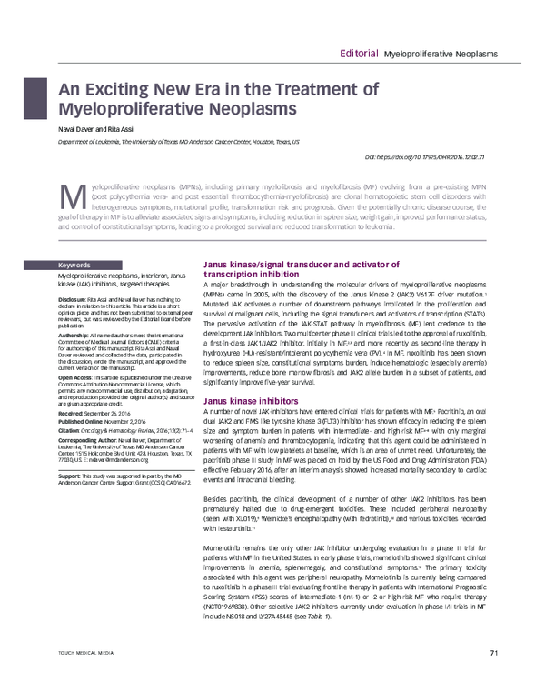 (PDF) An Exciting New Era in the Treatment of Myeloproliferative Neoplasms