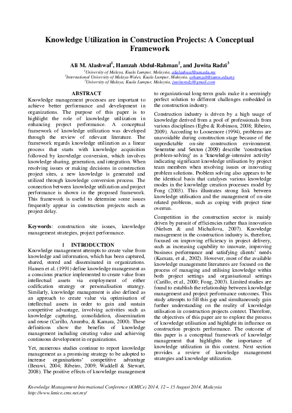 (PDF) Knowledge Utilization in Construction Projects: A Conceptual ...