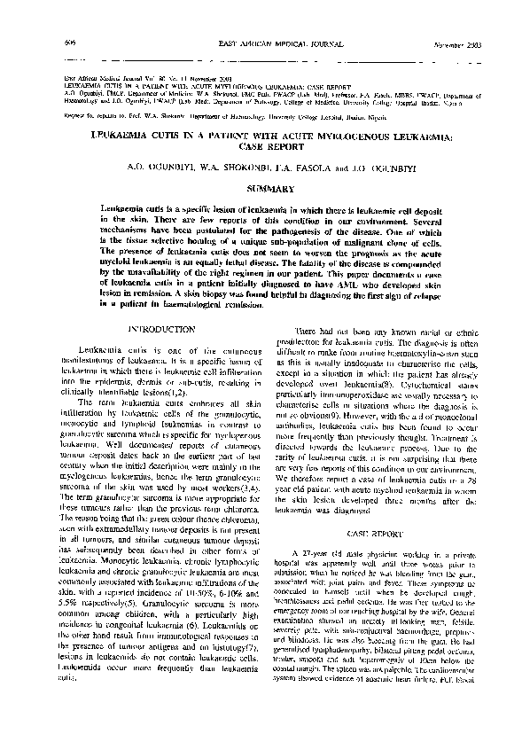 PDF) Leukaemia cutis in a patient with acute myelogenous leukaemia