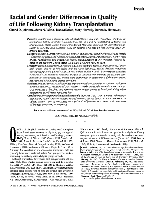 (PDF) Racial and gender differences in quality of life following kidney ...