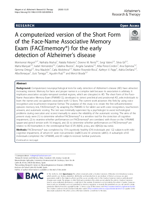 (PDF) A computerized version of the Short Form of the Face-Name ...