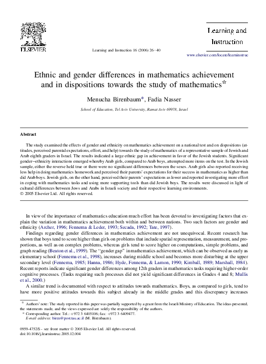 (PDF) Ethnic and gender differences in mathematics achievement and in ...