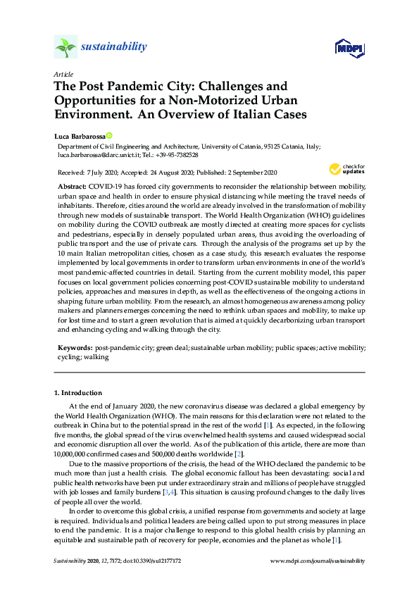 (PDF) The Post Pandemic City: Challenges and Opportunities for a Non ...