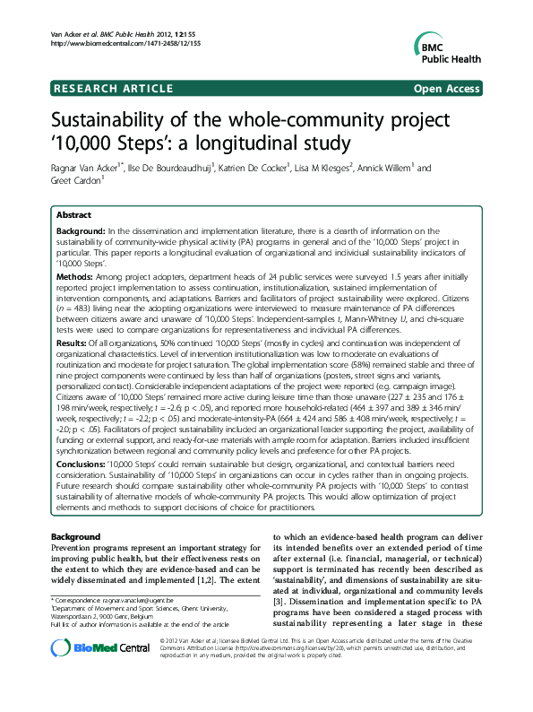 (PDF) Sustainability of the whole-community project '10,000 Steps': a ...
