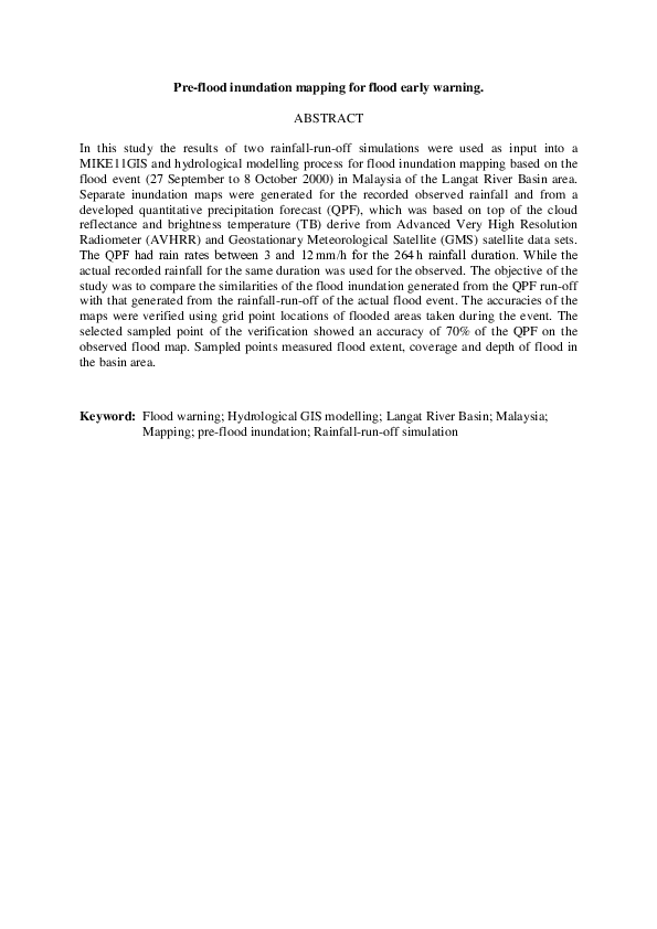 (PDF) Pre-flood inundation mapping for flood early warning