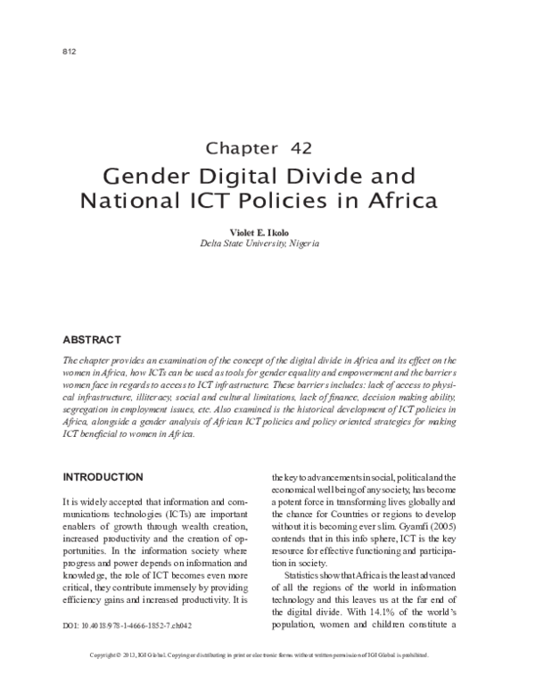 (PDF) Gender Digital Divide and National ICT Policies in Africa