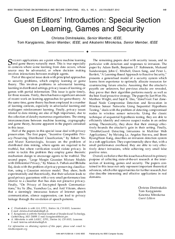 (PDF) Guest Editors' Introduction: Special Section on Learning, Games ...