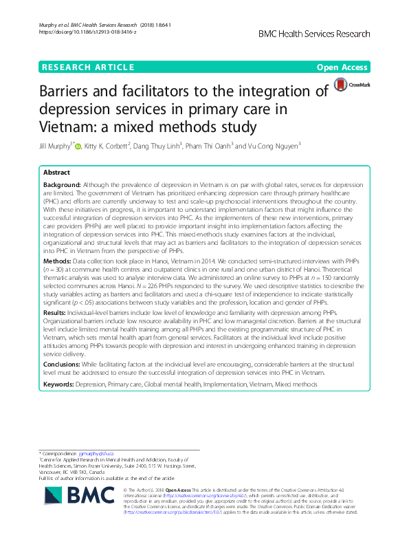 (PDF) Barriers and facilitators to the integration of depression ...