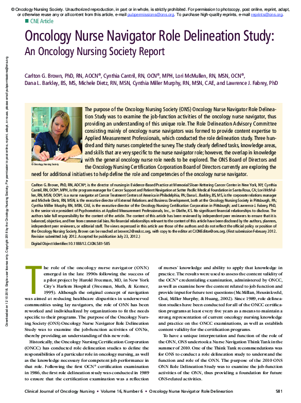 (PDF) Oncology Nurse Navigator Role Delineation Study