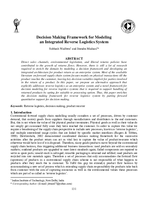 (PDF) Decision Making Framework for Modeling an Integrated Reverse ...