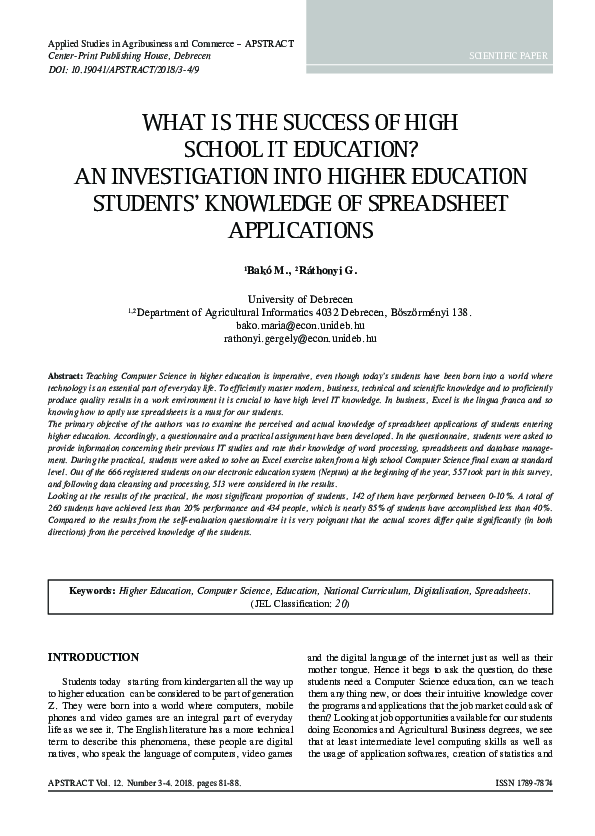(PDF) What is the Success of High School it Education? An Investigation ...