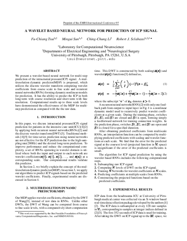 (PDF) A wavelet based neural network for prediction of ICP signal