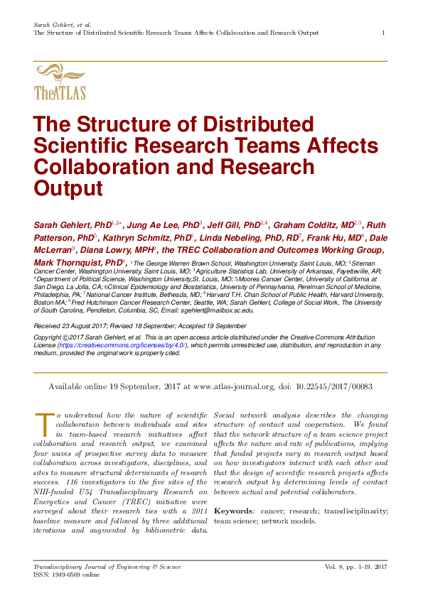 (PDF) The Structure of Distributed Scientific Research Teams Affects ...