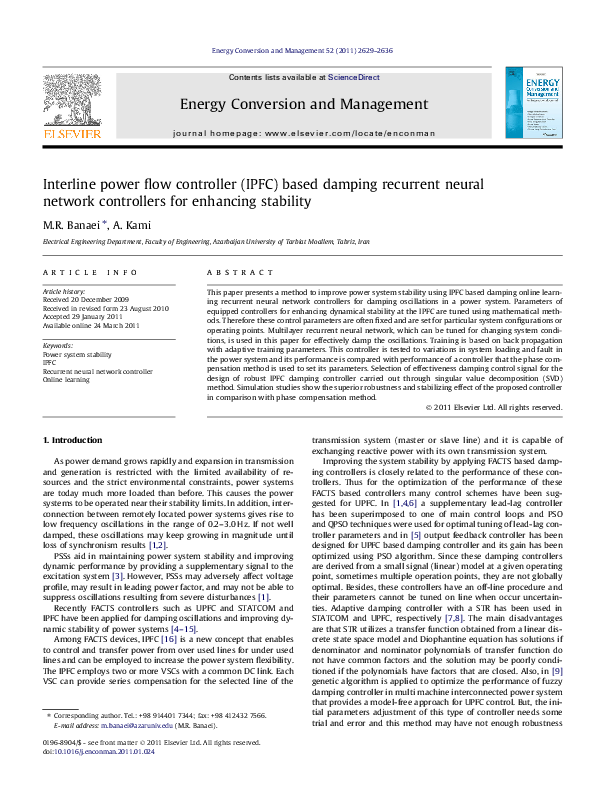 (PDF) Interline power flow controller (IPFC) based damping recurrent ...