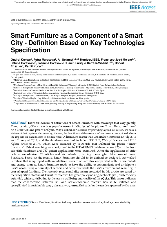 (PDF) Smart Furniture as a Component of a Smart City Definition Based