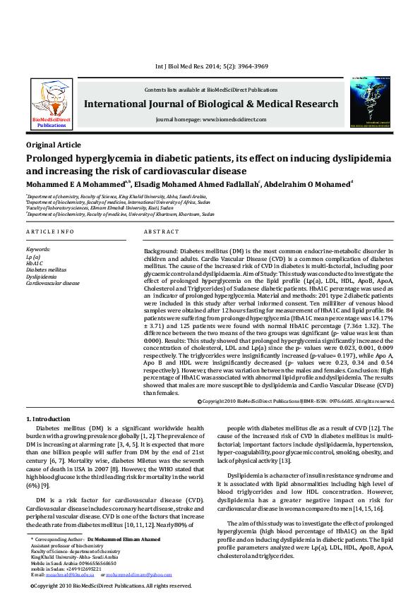 (PDF) Prolonged hyperglycemia in diabetic patients, its effect on ...