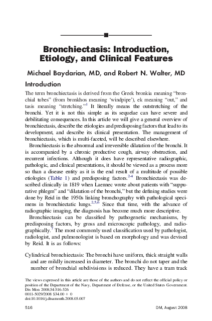 (PDF) Bronchiectasis: Introduction, Etiology, and Clinical Features