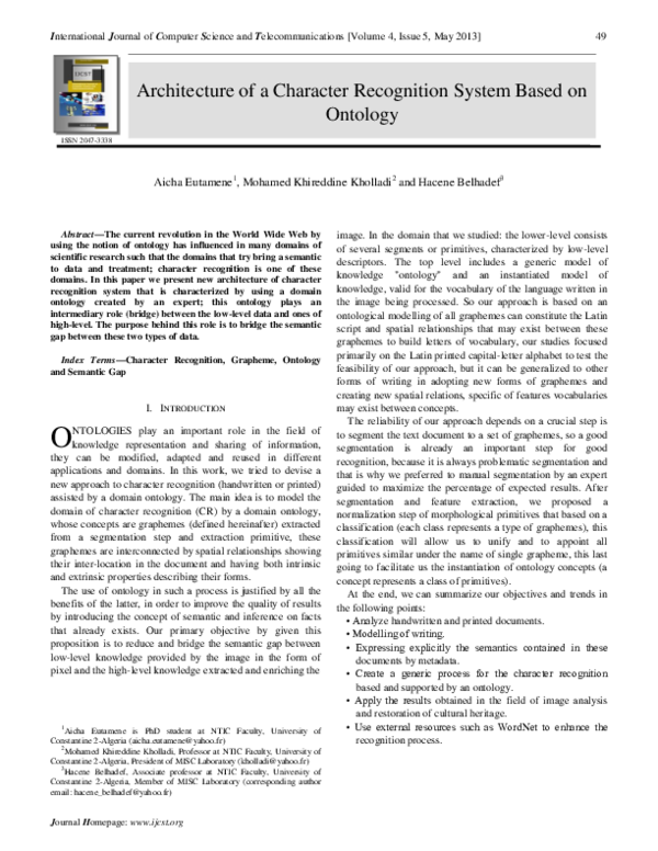 (PDF) Architecture of a Character Recognition System Based on Ontology ...