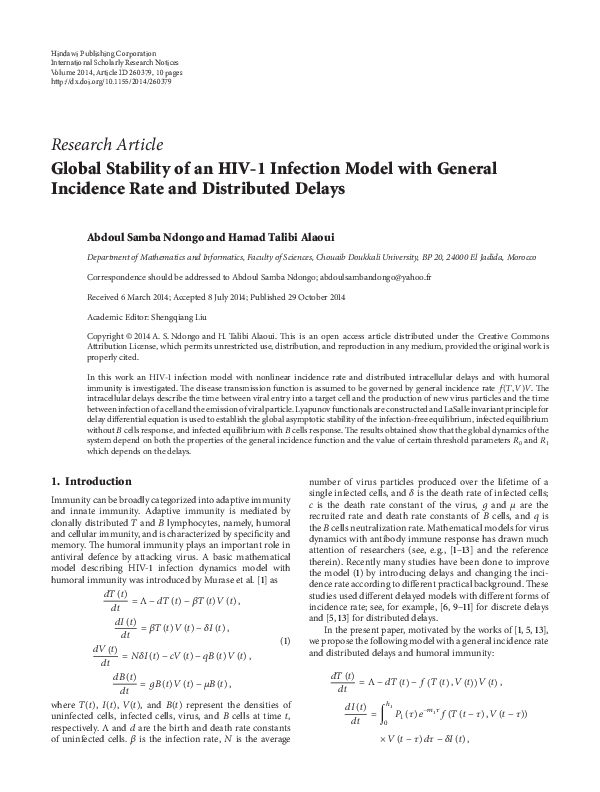 (PDF) Global Stability of an HIV-1 Infection Model with General ...