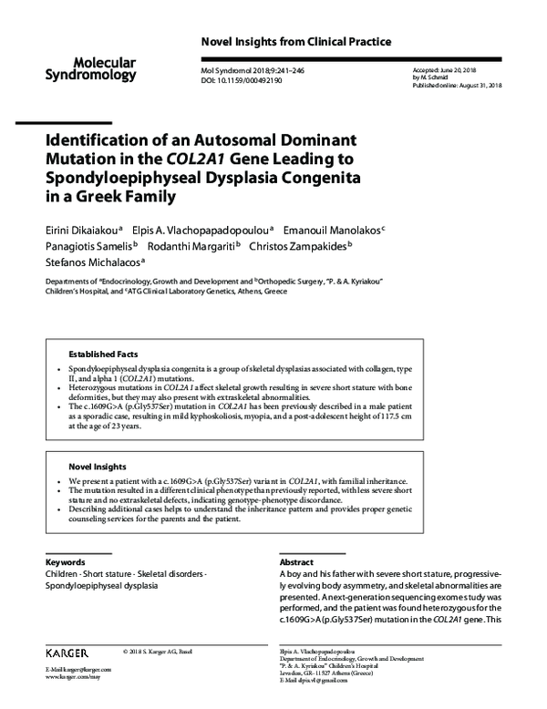 (PDF) Identification of an Autosomal Dominant Mutation in the COL2A1 ...
