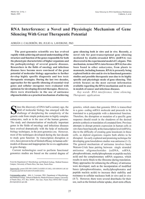 (PDF) RNA interference: a novel and physiologic mechanism of gene ...