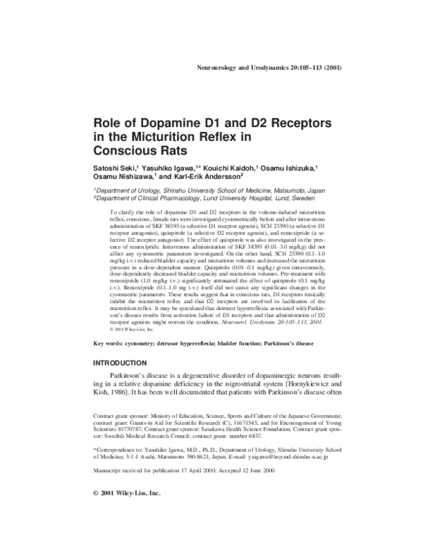 (PDF) Role of dopamine D1 and D2 receptors in the micturition reflex in ...