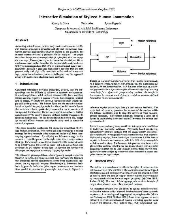 (PDF) Interactive simulation of stylized human locomotion