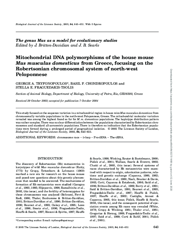 (PDF) Mitochondrial DNA polymorphisms of the house mouse Mus musculus ...