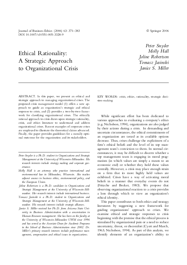 (PDF) Ethical Rationality: A Strategic Approach to Organizational Crisis