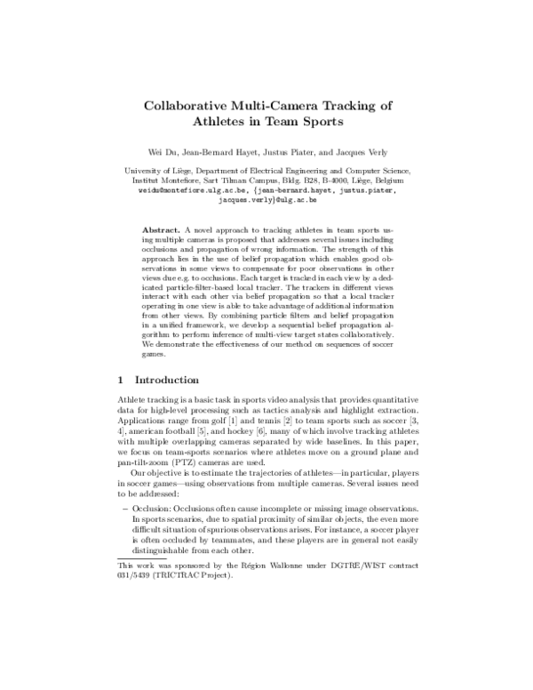 (PDF) Collaborative multi-camera tracking of athletes in team sports