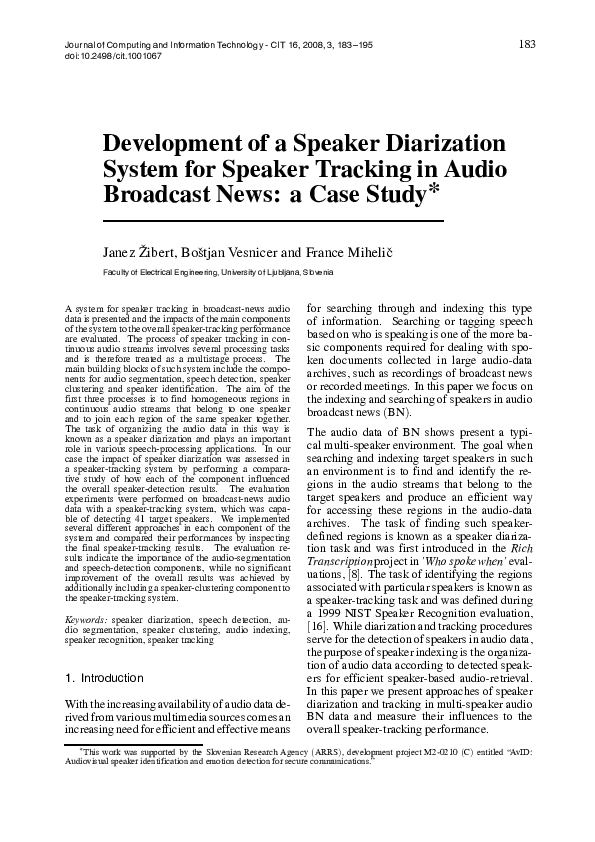 (PDF) Development of a speaker diarization system for speaker tracking ...