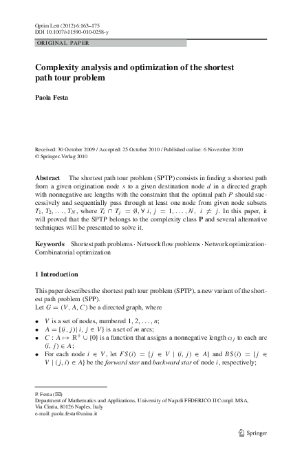 (PDF) Complexity analysis and optimization of the shortest path tour ...