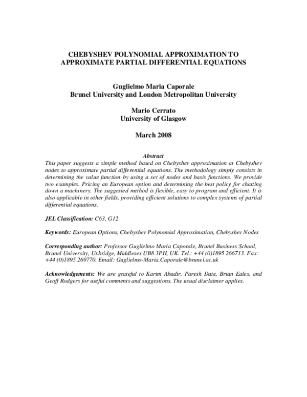Pdf Chebyshev Polynomial Approximation To Approximate Partial