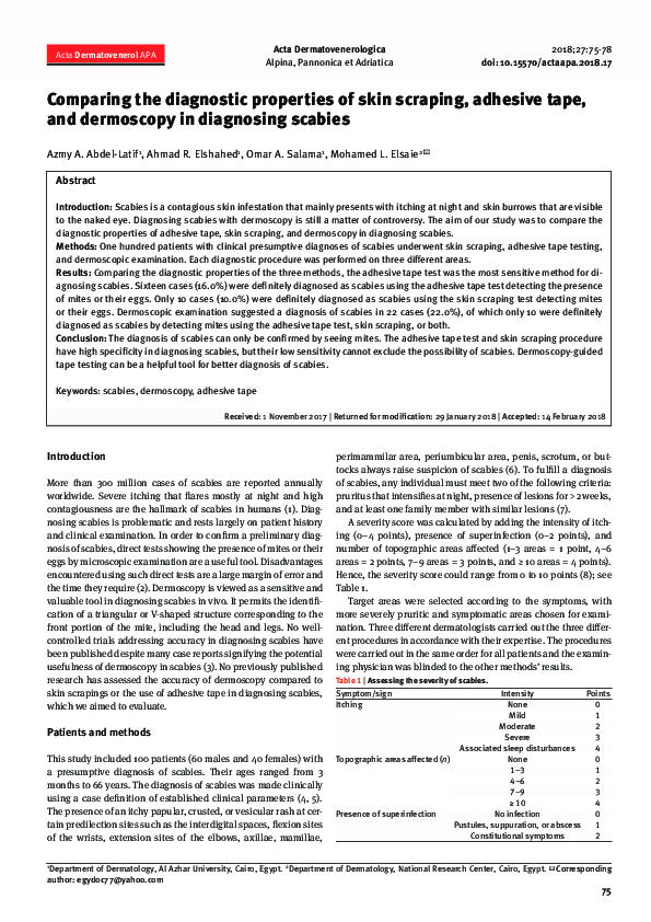 (PDF) Comparing the diagnostic properties of skin scraping, adhesive
