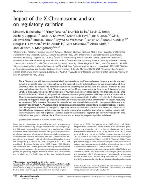 (PDF) Impact of the X chromosome and sex on regulatory variation