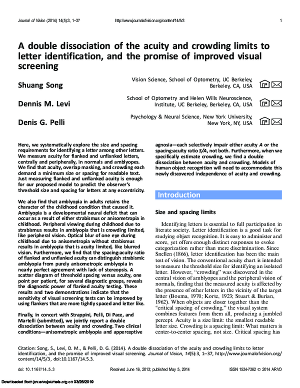 (PDF) A double dissociation of the acuity and crowding limits to letter ...