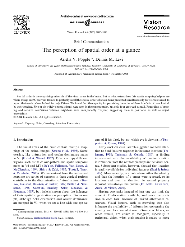 (PDF) The perception of spatial order at a glance
