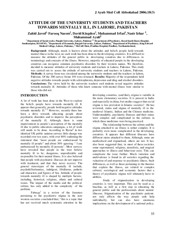 (PDF) Attitude of the university students and teachers towards mentally ...